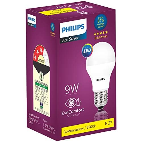 Philips Ace Saver 9W E27 LED Bulb – Warm White, Energy Saving LED Lamp (Single Pack)