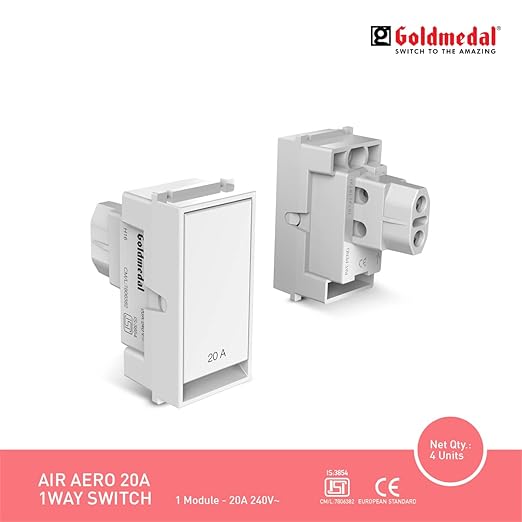 Goldmedal Air Aero 20A One Way Push Button Switch | White Modular Switch