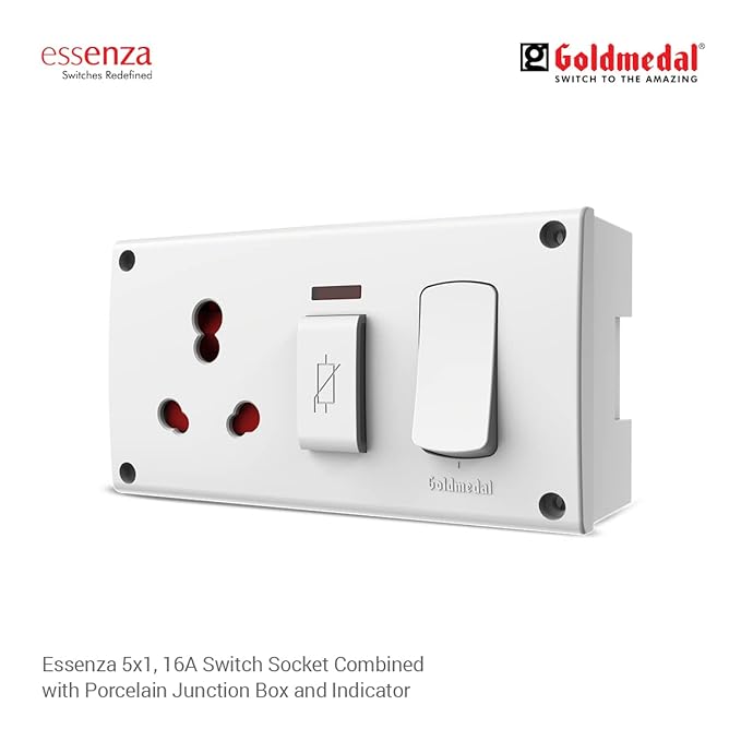Goldmedal Essenza 16A 5-in-1 Modular Socket with Switch, Indicator & Porcelain Junction Box – White