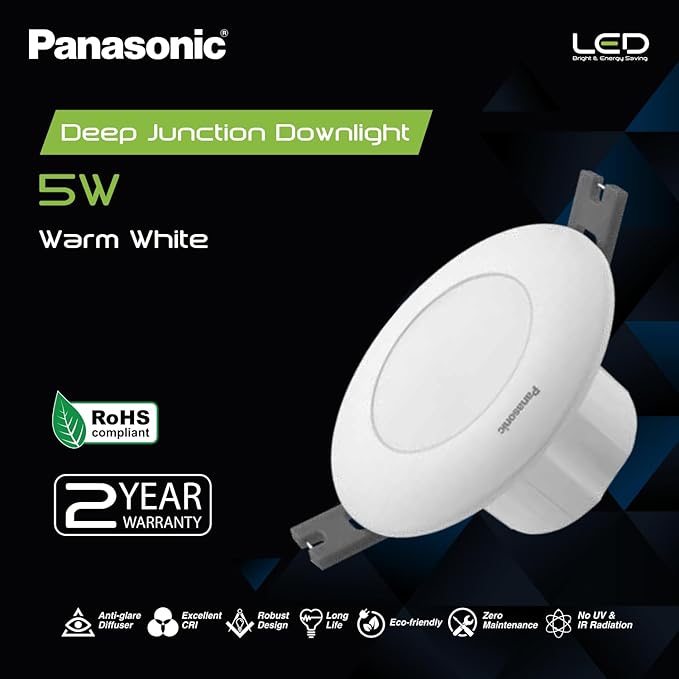 Panasonic 5W Warm White Deep Junction Round LED Downlighter | Glare-Free Ceiling Light